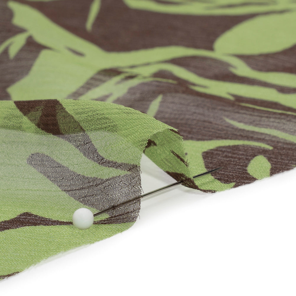 Green and Brown Rose Garden Crinkled Silk Chiffon Folded Green and Brown Rose Garden Crinkled Silk Chiffon Folded