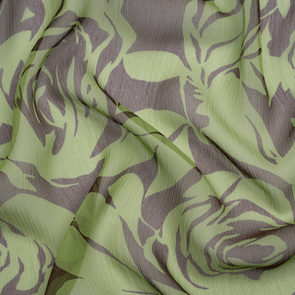 Green and Brown Rose Garden Crinkled Silk Chiffon Green and Brown Rose Garden Crinkled Silk Chiffon