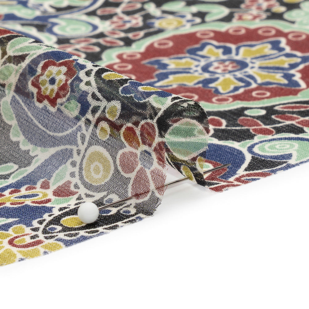 Lime, Blue and Black Floral Silk Chiffon Folded Lime, Blue and Black Floral Silk Chiffon Folded