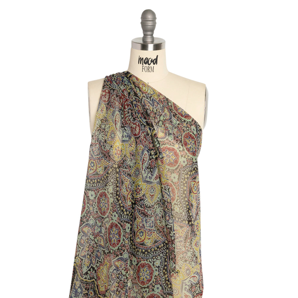 Lime, Blue and Black Floral Silk Chiffon Detail Lime, Blue and Black Floral Silk Chiffon Detail
