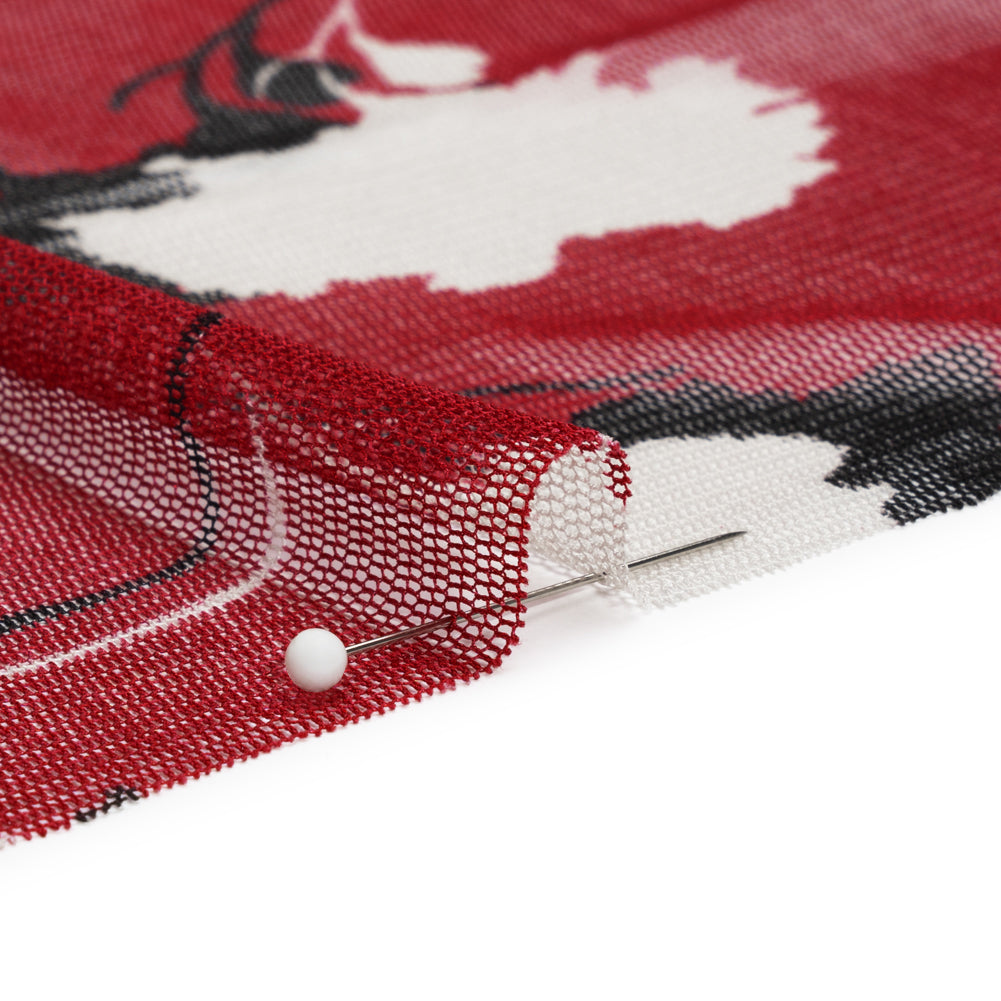 Floral Shadows Silk Tulle - Red, White and Black Folded Floral Shadows Silk Tulle - Red, White and Black Folded