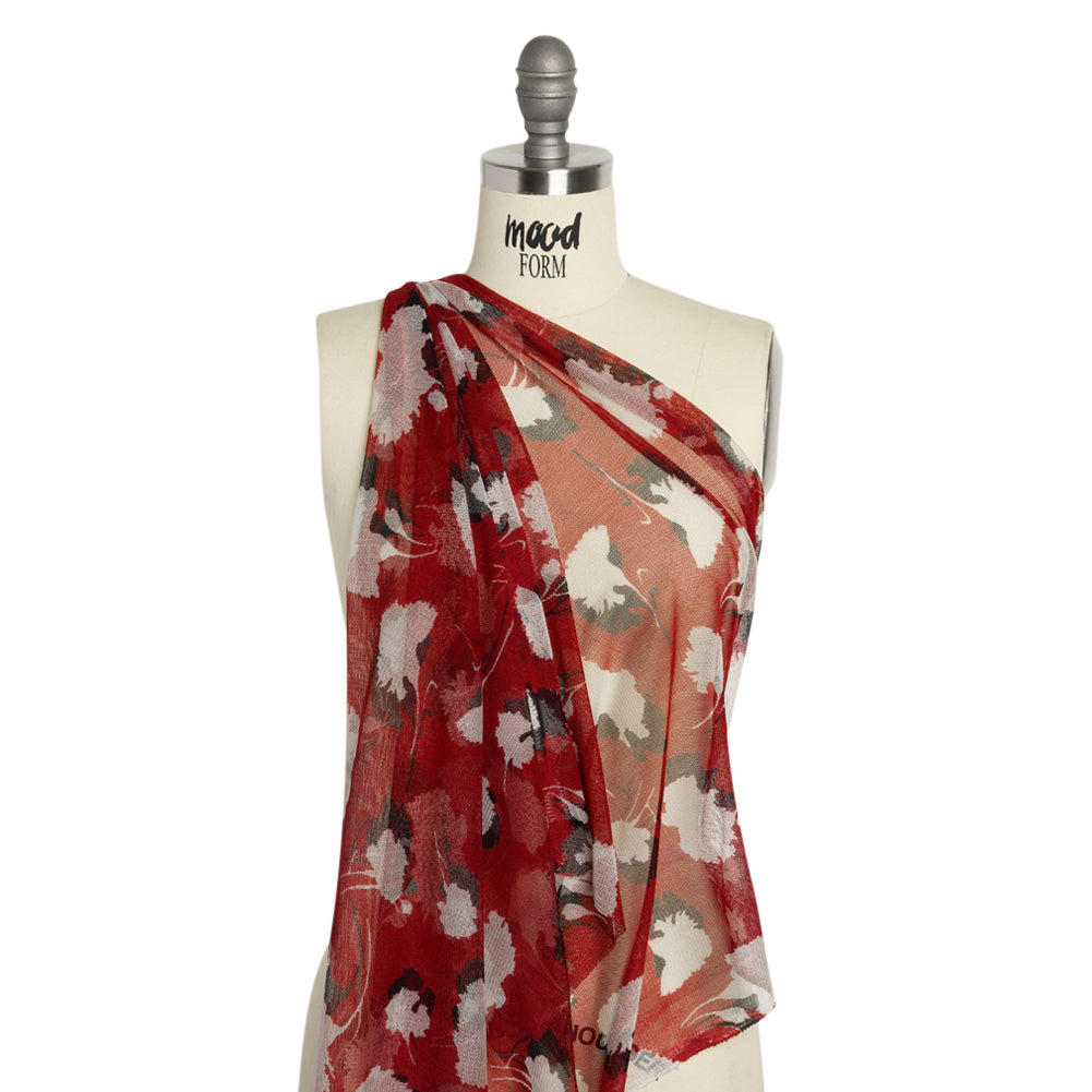Floral Shadows Silk Tulle - Red, White and Black Detail Floral Shadows Silk Tulle - Red, White and Black Detail