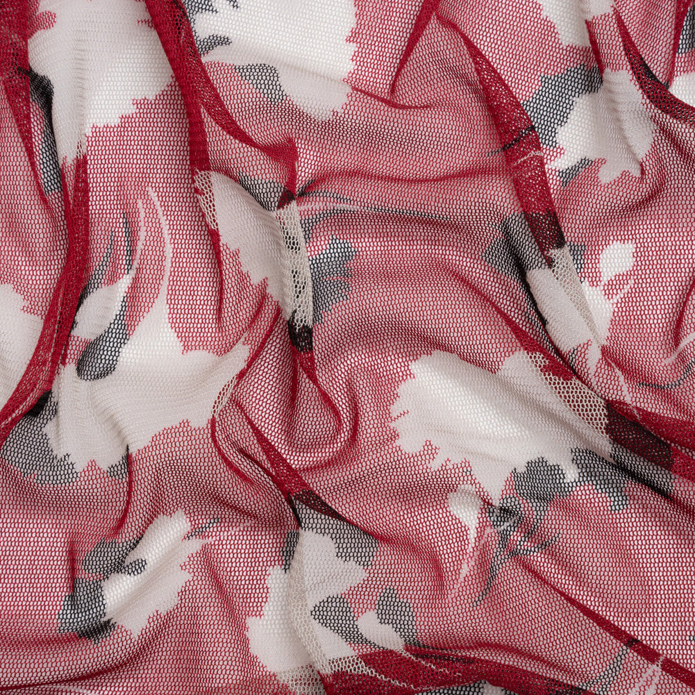 Floral Shadows Silk Tulle - Red, White and Black Floral Shadows Silk Tulle - Red, White and Black