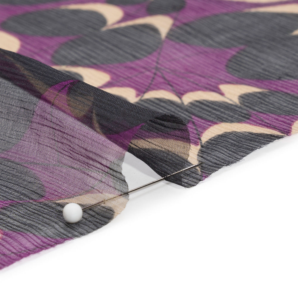Purple, Black and Beige Webs and Dots Crinkled Silk Chiffon Folded Purple, Black and Beige Webs and Dots Crinkled Silk Chiffon Folded