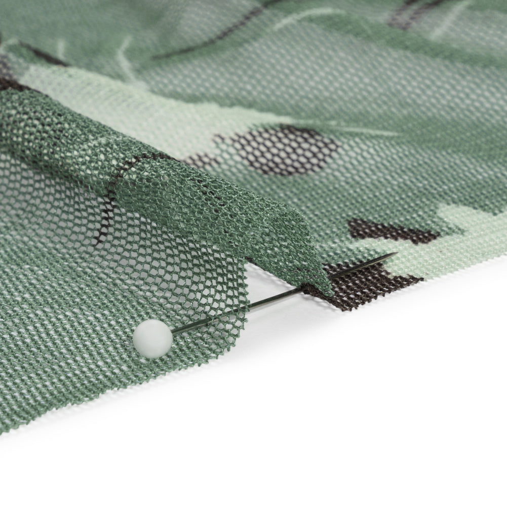 Floral Shadows Silk Tulle - Green, White and Black Folded Floral Shadows Silk Tulle - Green, White and Black Folded