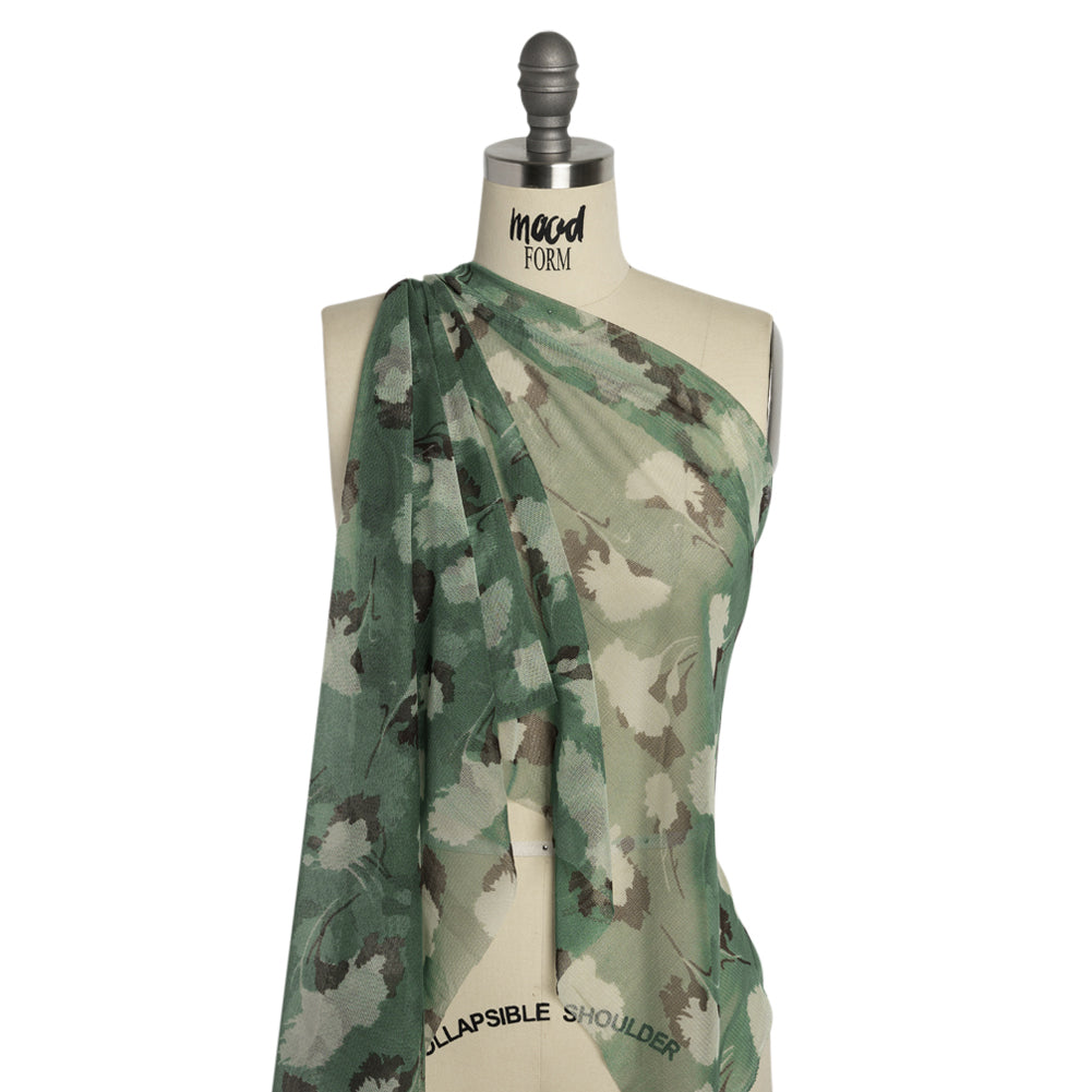 Floral Shadows Silk Tulle - Green, White and Black Detail Floral Shadows Silk Tulle - Green, White and Black Detail