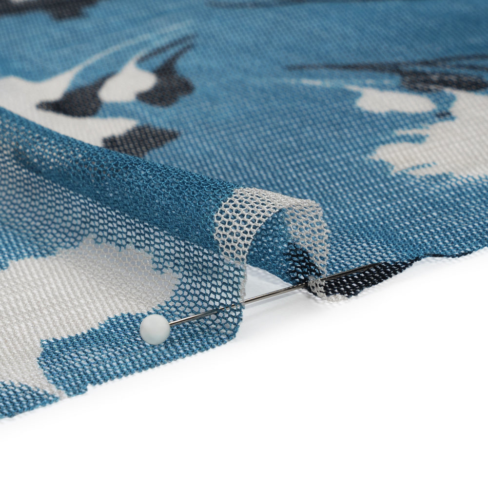 Floral Shadows Silk Tulle - Blue, White and Black Folded Floral Shadows Silk Tulle - Blue, White and Black Folded