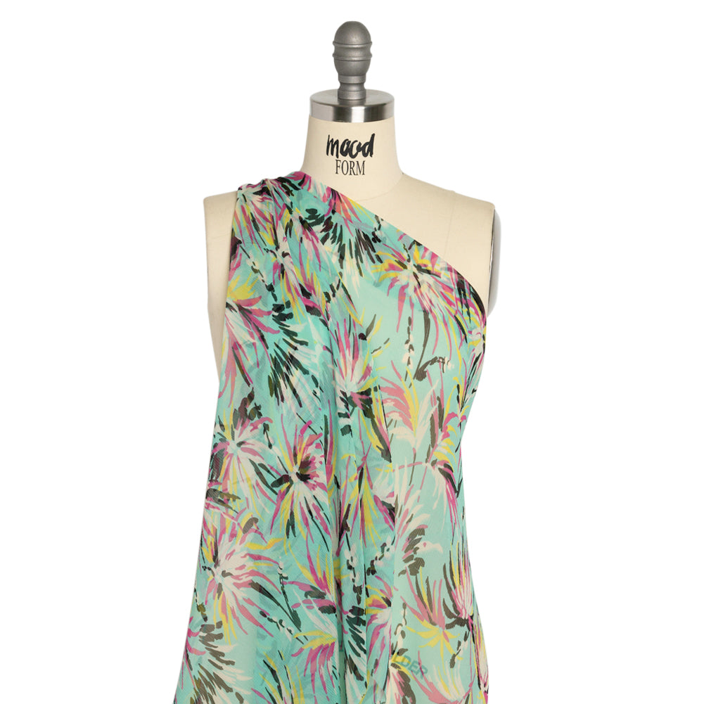 Mint, Pink and Yellow Dreamy Daisies Crinkled Silk Chiffon Detail Mint, Pink and Yellow Dreamy Daisies Crinkled Silk Chiffon Detail