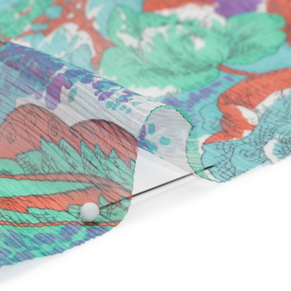 Mint, Purple and Turquoise Ornamental Gardens Crinkled Silk Chiffon Folded Mint, Purple and Turquoise Ornamental Gardens Crinkled Silk Chiffon Folded