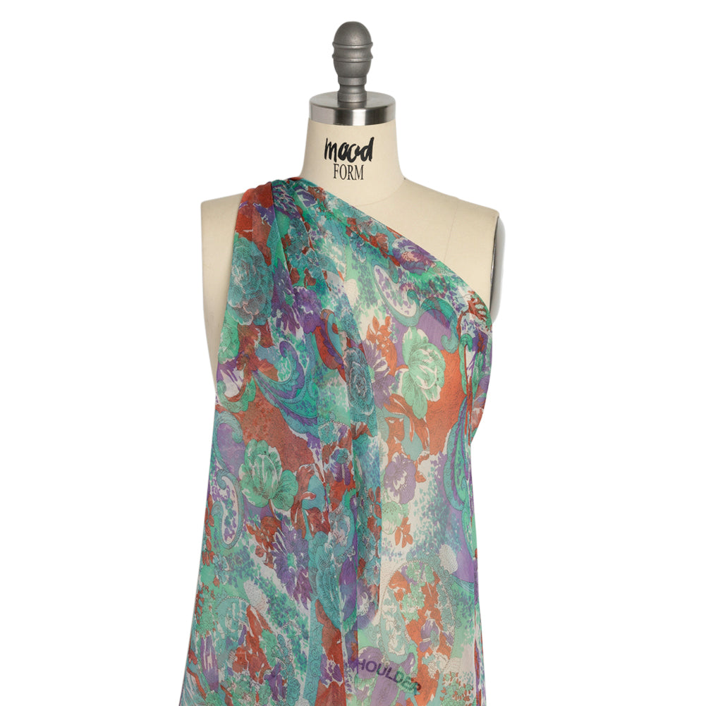 Mint, Purple and Turquoise Ornamental Gardens Crinkled Silk Chiffon Detail Mint, Purple and Turquoise Ornamental Gardens Crinkled Silk Chiffon Detail