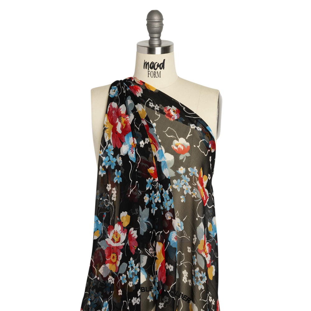 Black, Red and Blue Floral Silk Chiffon Detail Black, Red and Blue Floral Silk Chiffon Detail