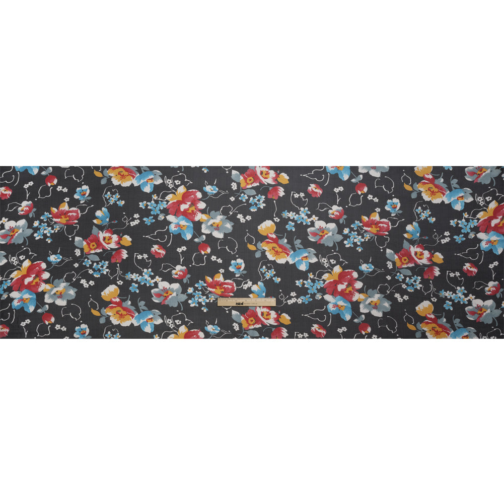 Black, Red and Blue Floral Silk Chiffon Drape Black, Red and Blue Floral Silk Chiffon Drape
