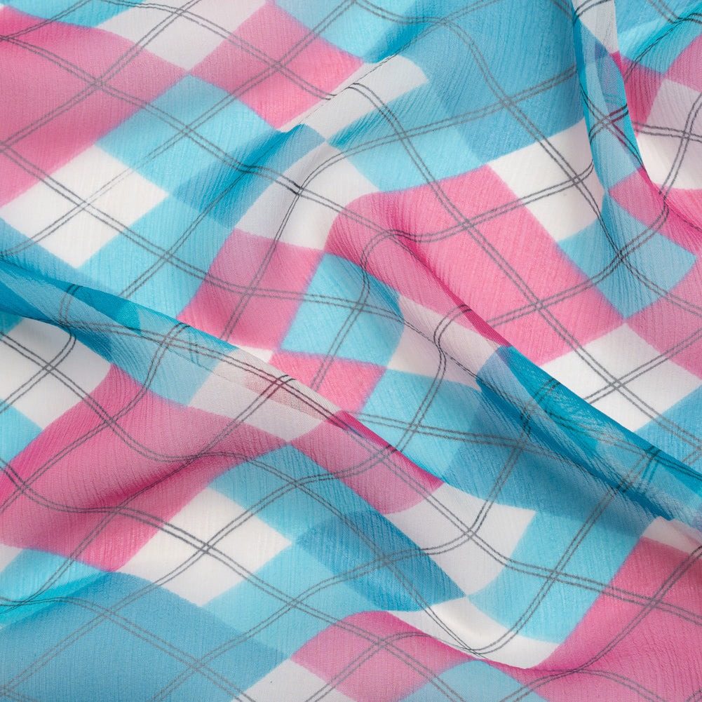 Turquoise, Pink and Cream Argyle Crinkled Silk Chiffon Turquoise, Pink and Cream Argyle Crinkled Silk Chiffon
