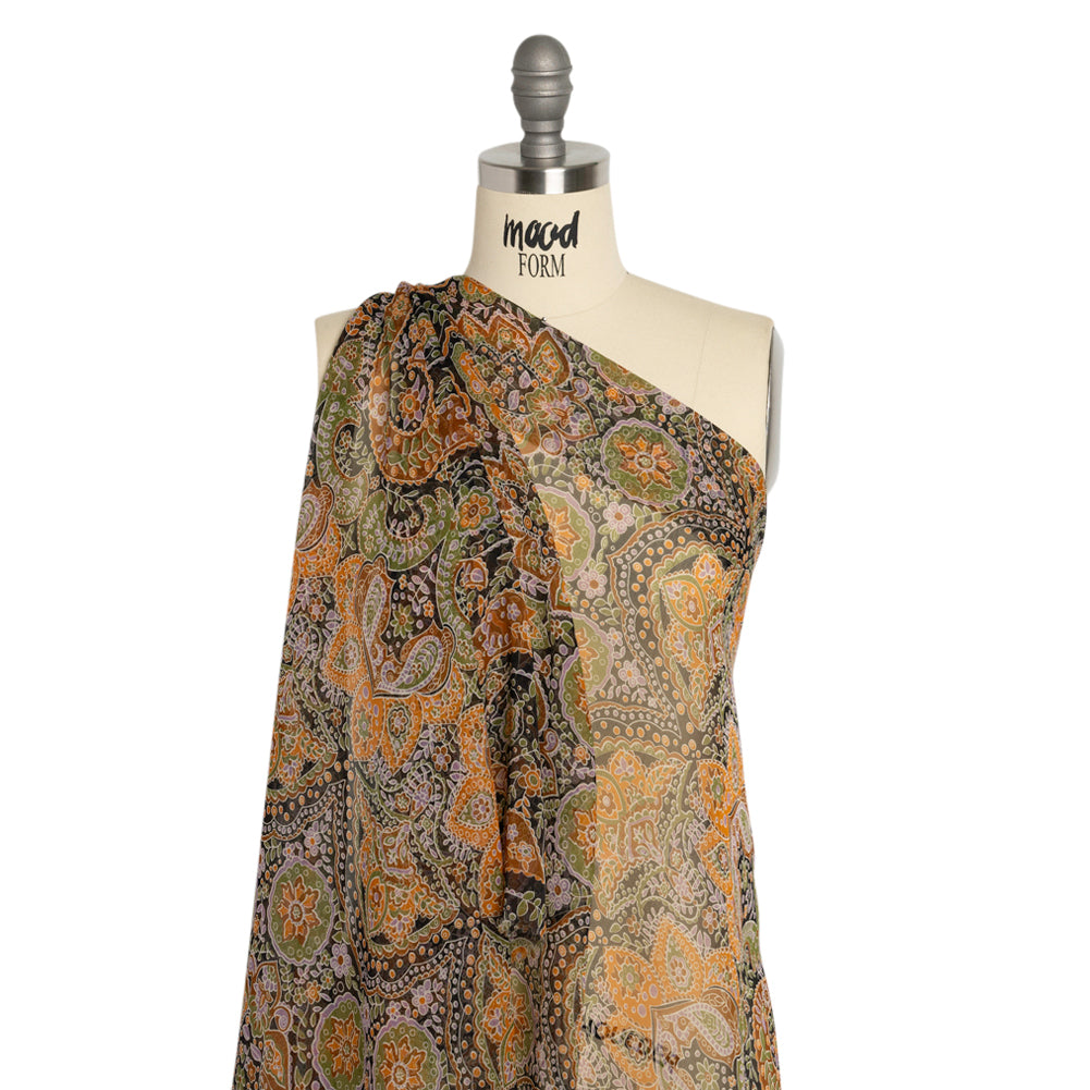 Brown, Green and Orange Floral Silk Chiffon Detail Brown, Green and Orange Floral Silk Chiffon Detail