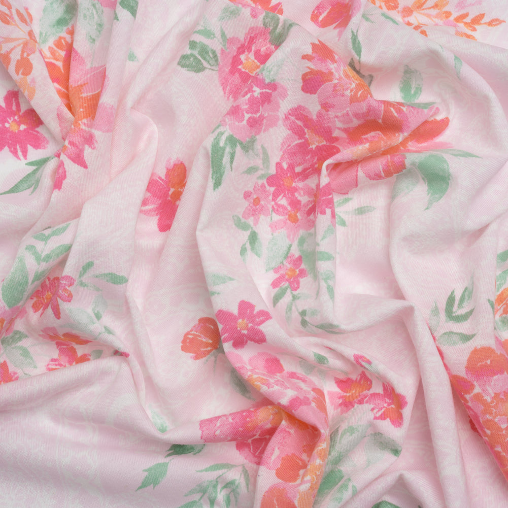 Cotton and Polyester Jersey - Pink Floral Over Paisley Cotton and Polyester Jersey - Pink Floral Over Paisley