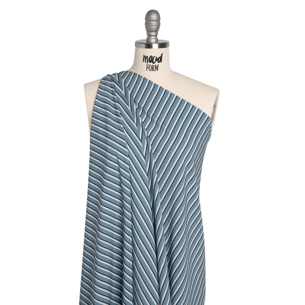 Stretch Polyester Woven - Powder Blue and Gray Shadow Stripes Drape Stretch Polyester Woven - Powder Blue and Gray Shadow Stripes Drape