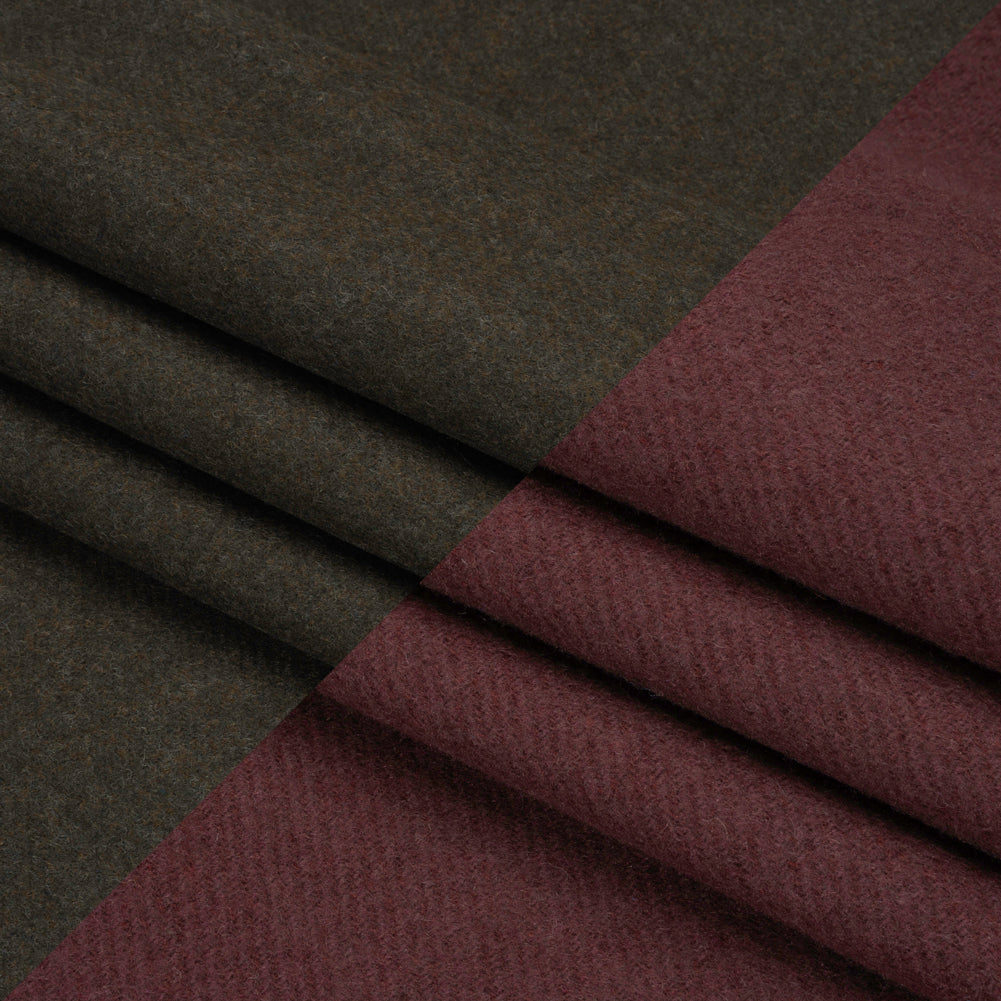 Italian Maroon and Brown Wool Blend Double Cloth Twill Folded Italian Maroon and Brown Wool Blend Double Cloth Twill Folded