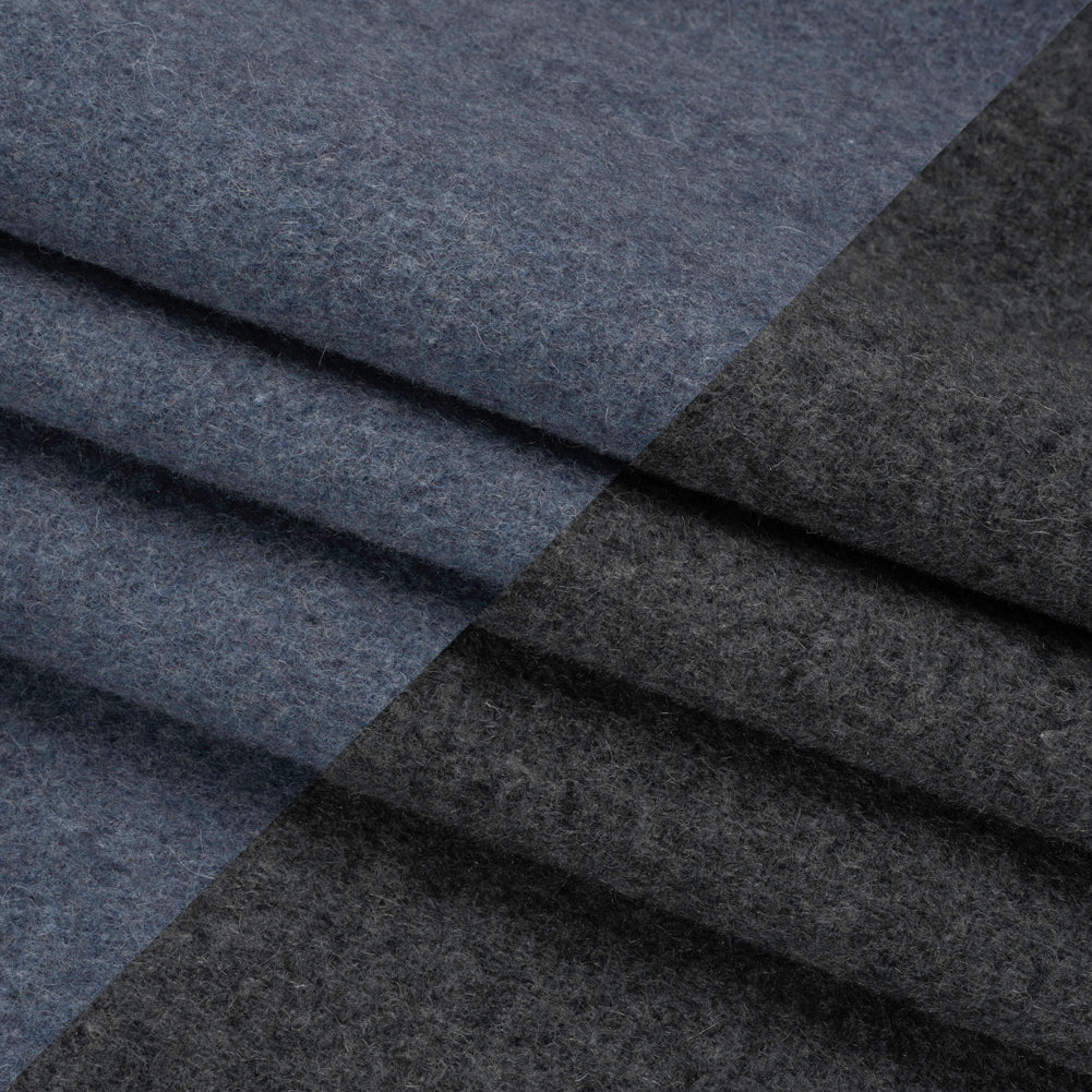 Italian Blue and Gray Brushed Wool and Polyester Double Cloth Coating Folded Italian Blue and Gray Brushed Wool and Polyester Double Cloth Coating Folded