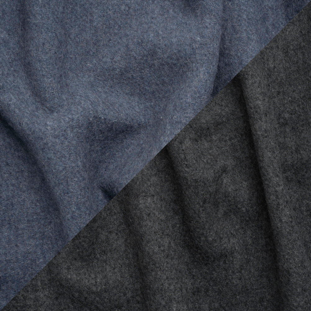 Italian Blue and Gray Brushed Wool and Polyester Double Cloth Coating Italian Blue and Gray Brushed Wool and Polyester Double Cloth Coating