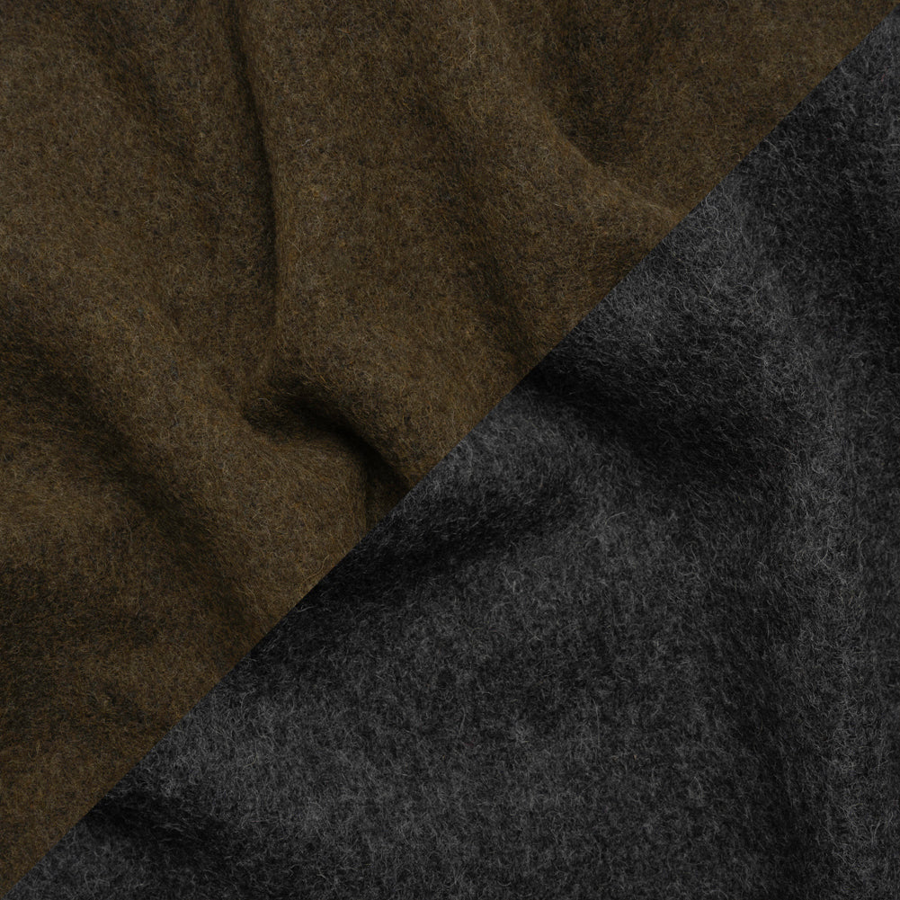 Italian Olive and Charcoal Brushed Wool and Polyester Double Cloth Coating Italian Olive and Charcoal Brushed Wool and Polyester Double Cloth Coating