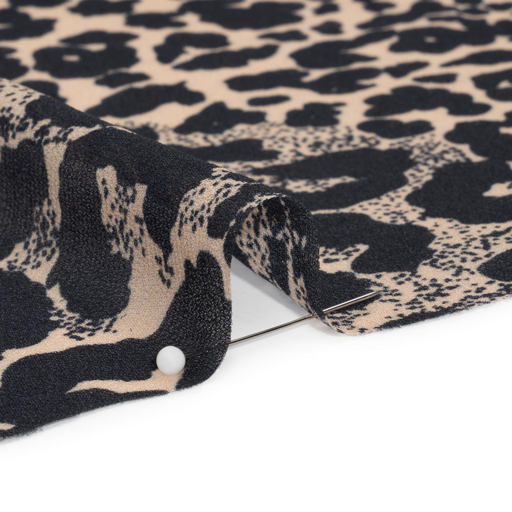 Famous Australian Designer Beige and Black Animal Spots Viscose Georgette Folded Famous Australian Designer Beige and Black Animal Spots Viscose Georgette Folded