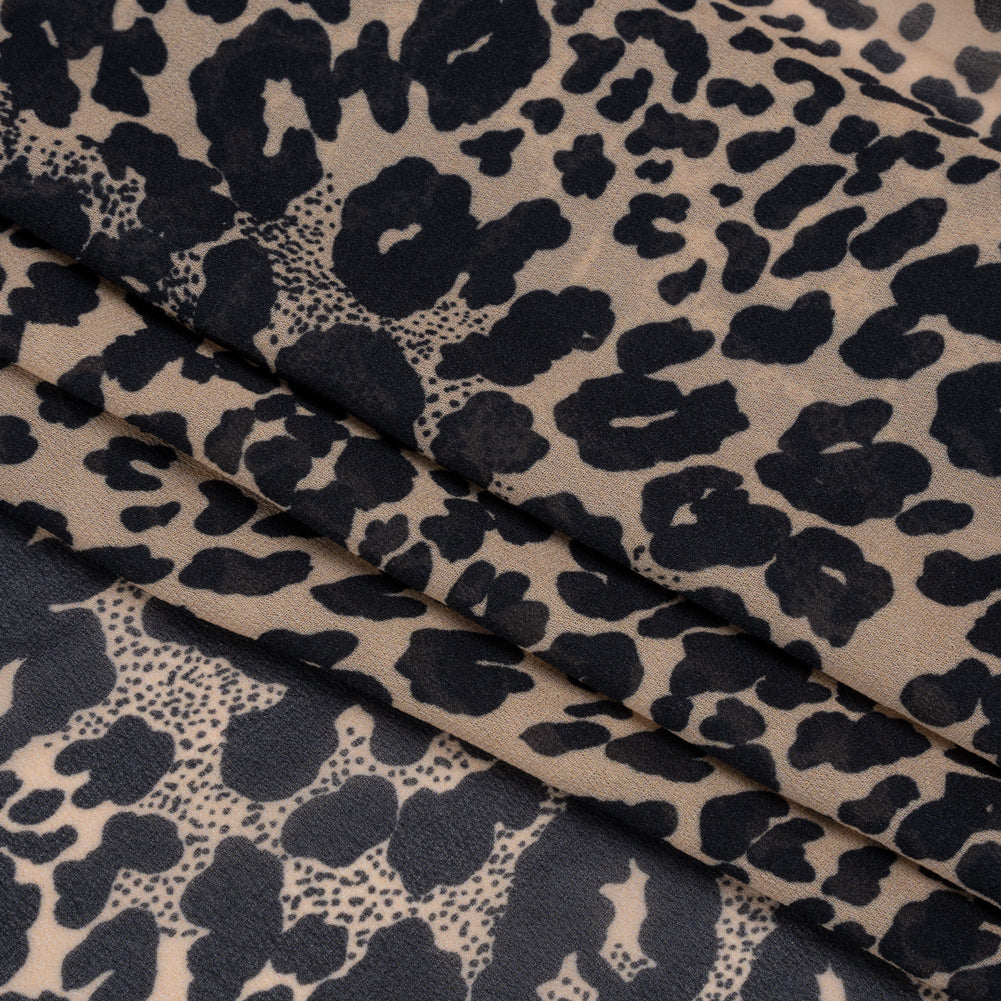 Famous Australian Designer Beige and Black Animal Spots Viscose Georgette Full Famous Australian Designer Beige and Black Animal Spots Viscose Georgette Full