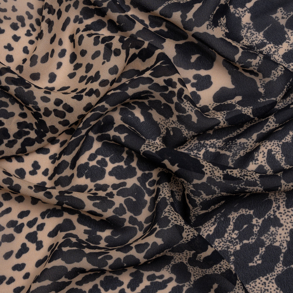Famous Australian Designer Beige and Black Animal Spots Viscose Georgette Famous Australian Designer Beige and Black Animal Spots Viscose Georgette