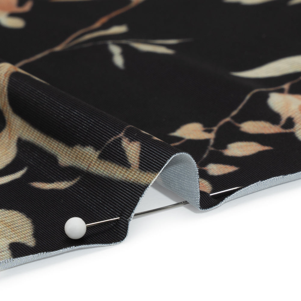 Famous Australian Designer Black and Beige Floral Stretch Polyester Jersey Detail Famous Australian Designer Black and Beige Floral Stretch Polyester Jersey Detail