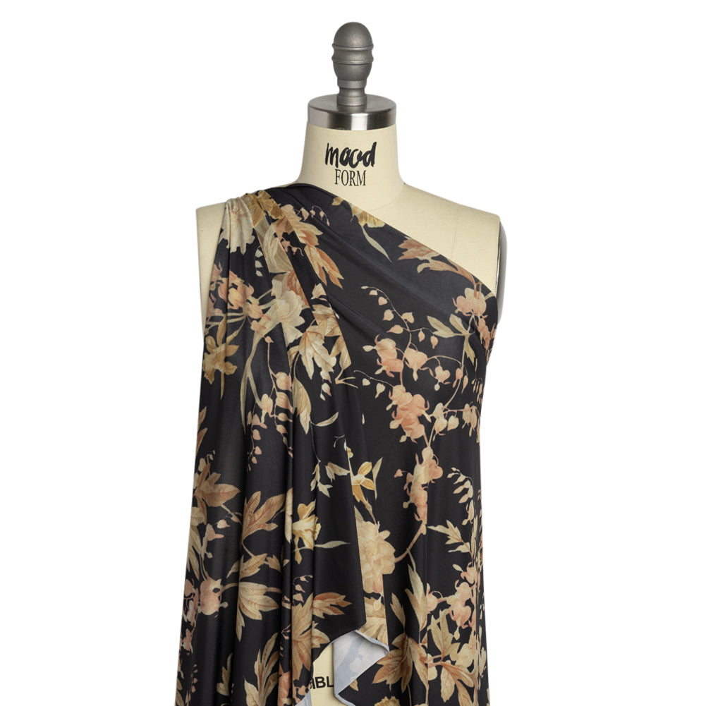 Famous Australian Designer Black and Beige Floral Stretch Polyester Jersey Drape Famous Australian Designer Black and Beige Floral Stretch Polyester Jersey Drape