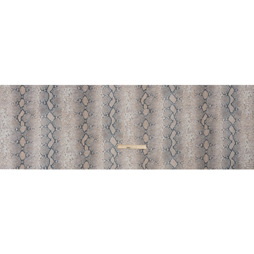 Famous Australian Designer Beige and Charcoal Snakeskin Polyester Voile Full Famous Australian Designer Beige and Charcoal Snakeskin Polyester Voile Full