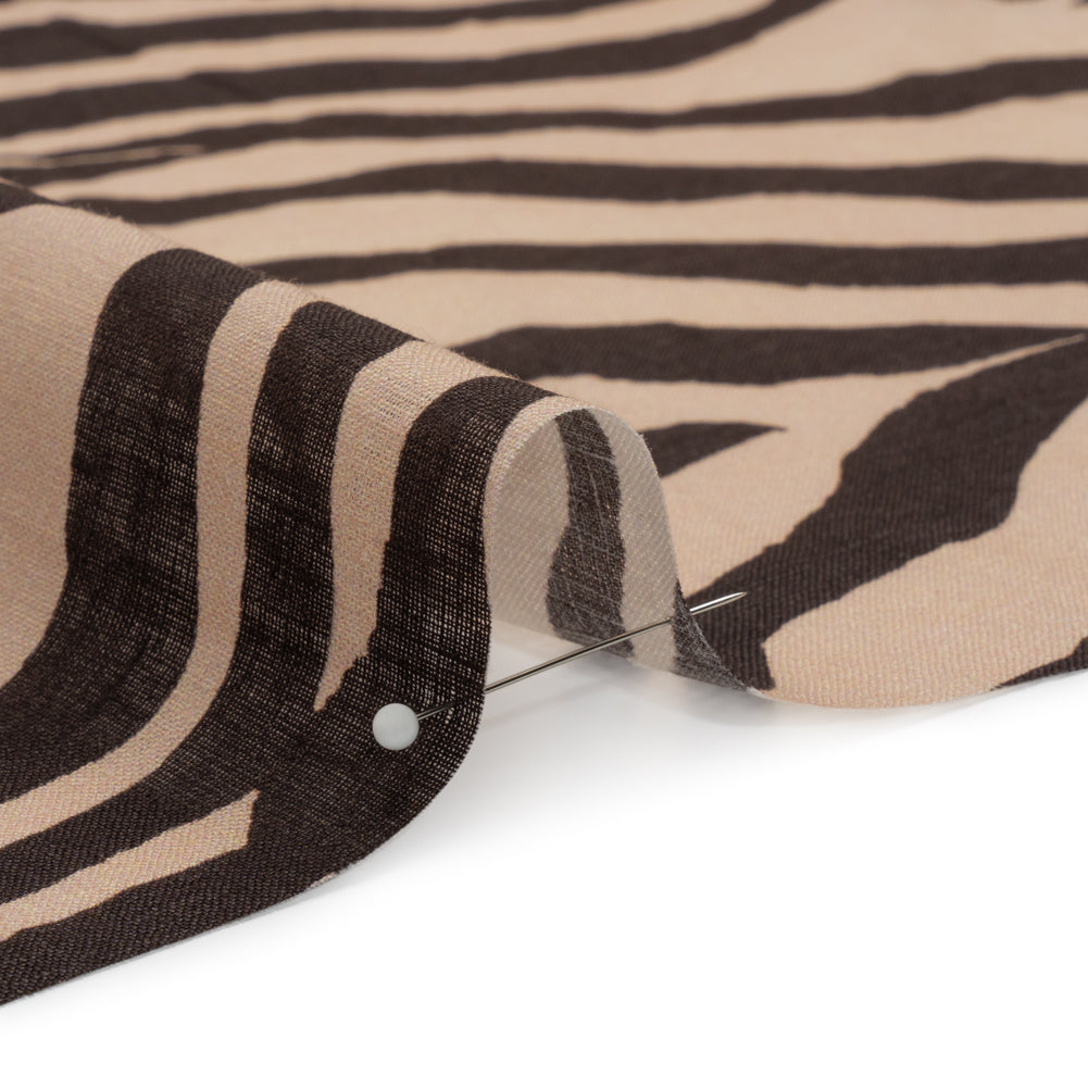 Famous Australian Designer Beige and Brown Zebra Stripes Lightweight Linen Woven Detail Famous Australian Designer Beige and Brown Zebra Stripes Lightweight Linen Woven Detail
