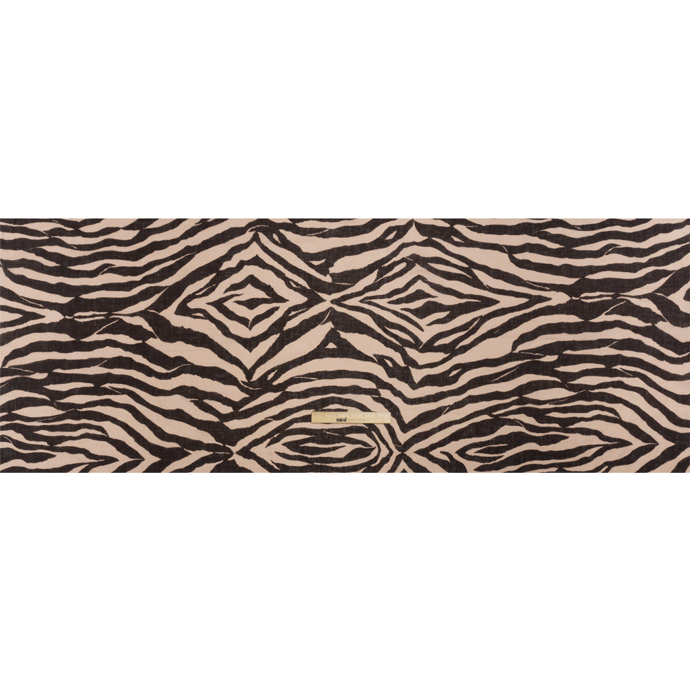 Famous Australian Designer Beige and Brown Zebra Stripes Lightweight Linen Woven Full Famous Australian Designer Beige and Brown Zebra Stripes Lightweight Linen Woven Full