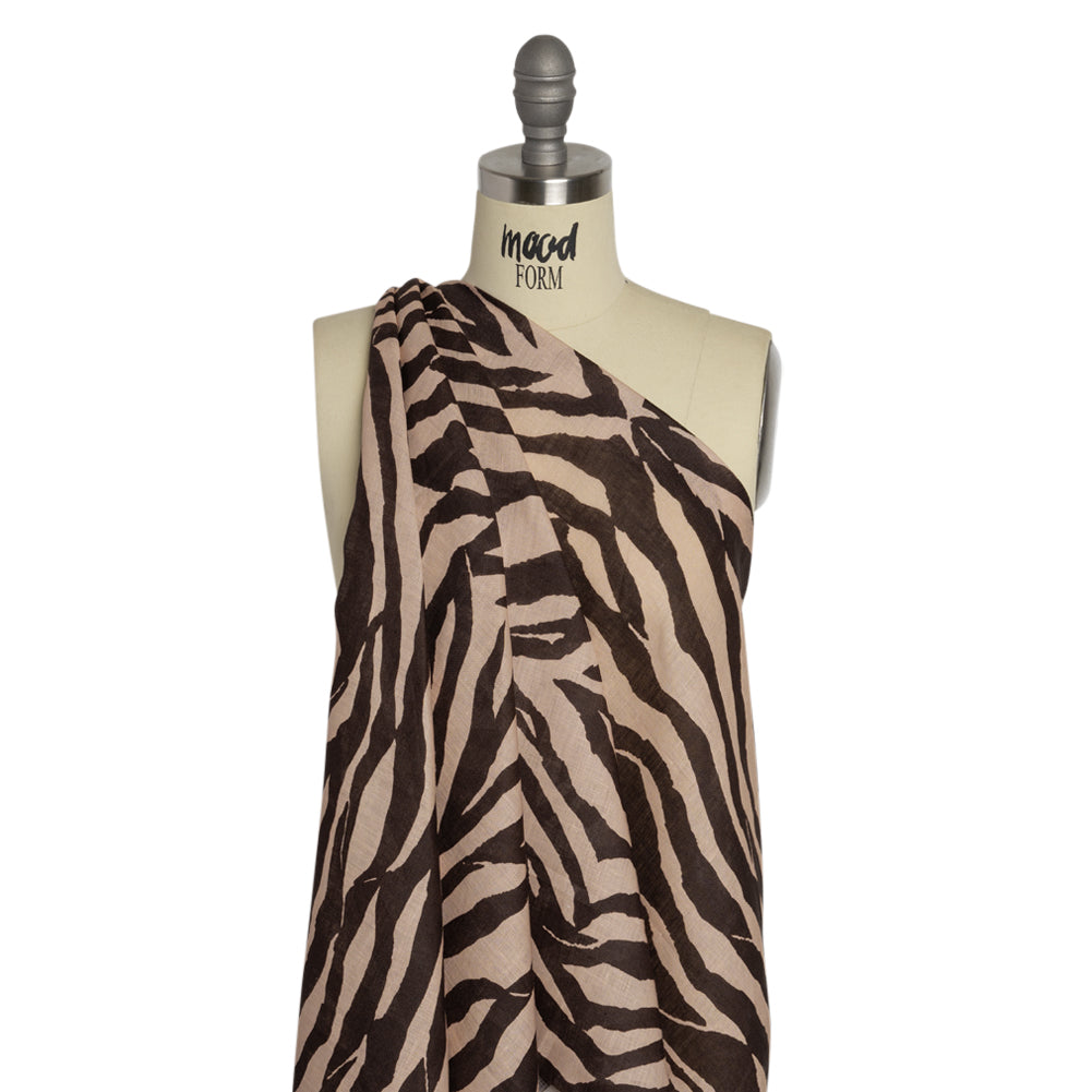 Famous Australian Designer Beige and Brown Zebra Stripes Lightweight Linen Woven Drape Famous Australian Designer Beige and Brown Zebra Stripes Lightweight Linen Woven Drape