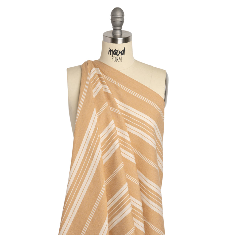 Famous Australian Designer Beige and Cream Ticking Stripes Soft Cotton and Linen Woven Drape Famous Australian Designer Beige and Cream Ticking Stripes Soft Cotton and Linen Woven Drape