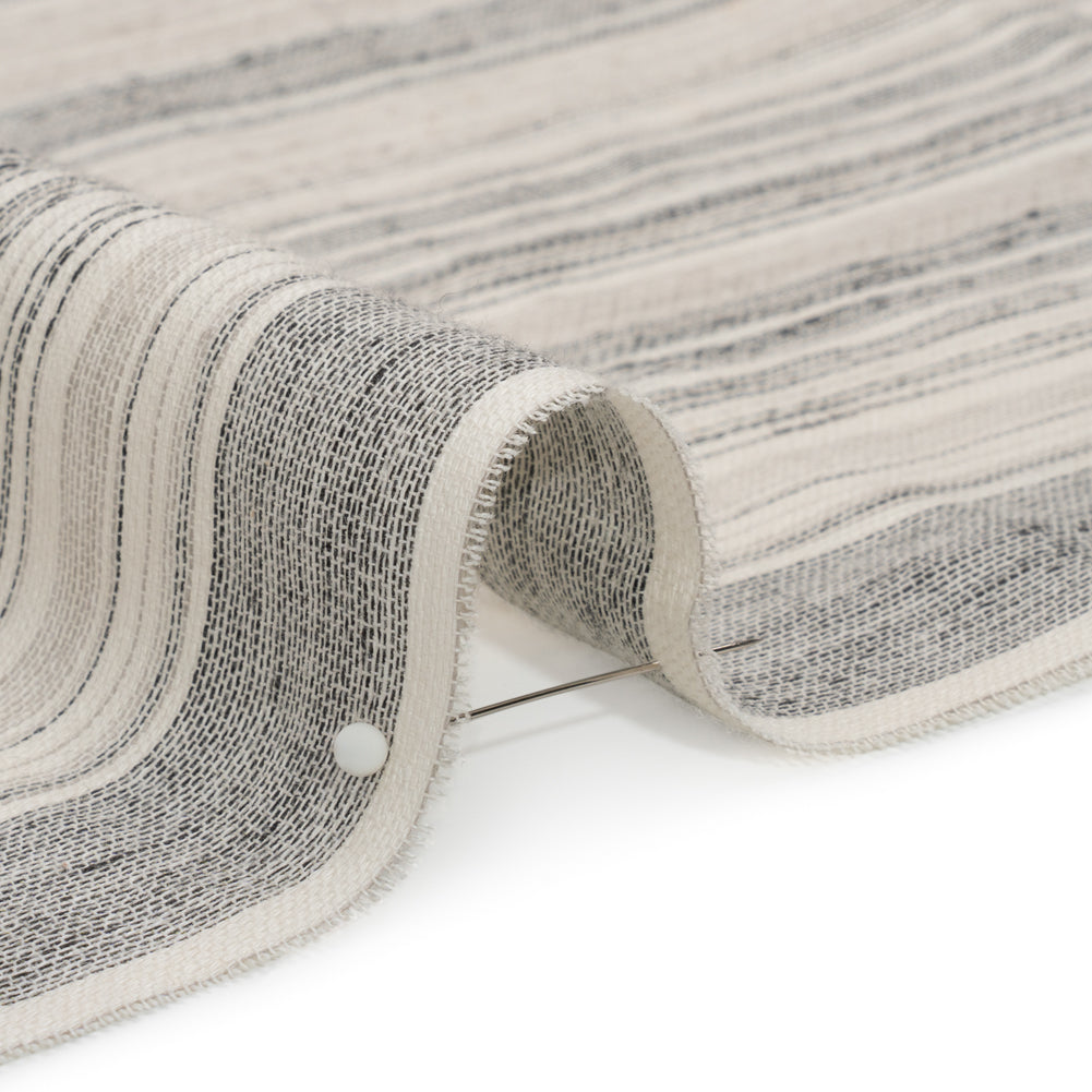 Famous Australian Designer White and Gray Barcode Stripe Linen and Cotton Woven Detail Famous Australian Designer White and Gray Barcode Stripe Linen and Cotton Woven Detail