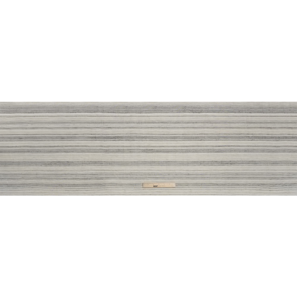 Famous Australian Designer White and Gray Barcode Stripe Linen and Cotton Woven Full Famous Australian Designer White and Gray Barcode Stripe Linen and Cotton Woven Full