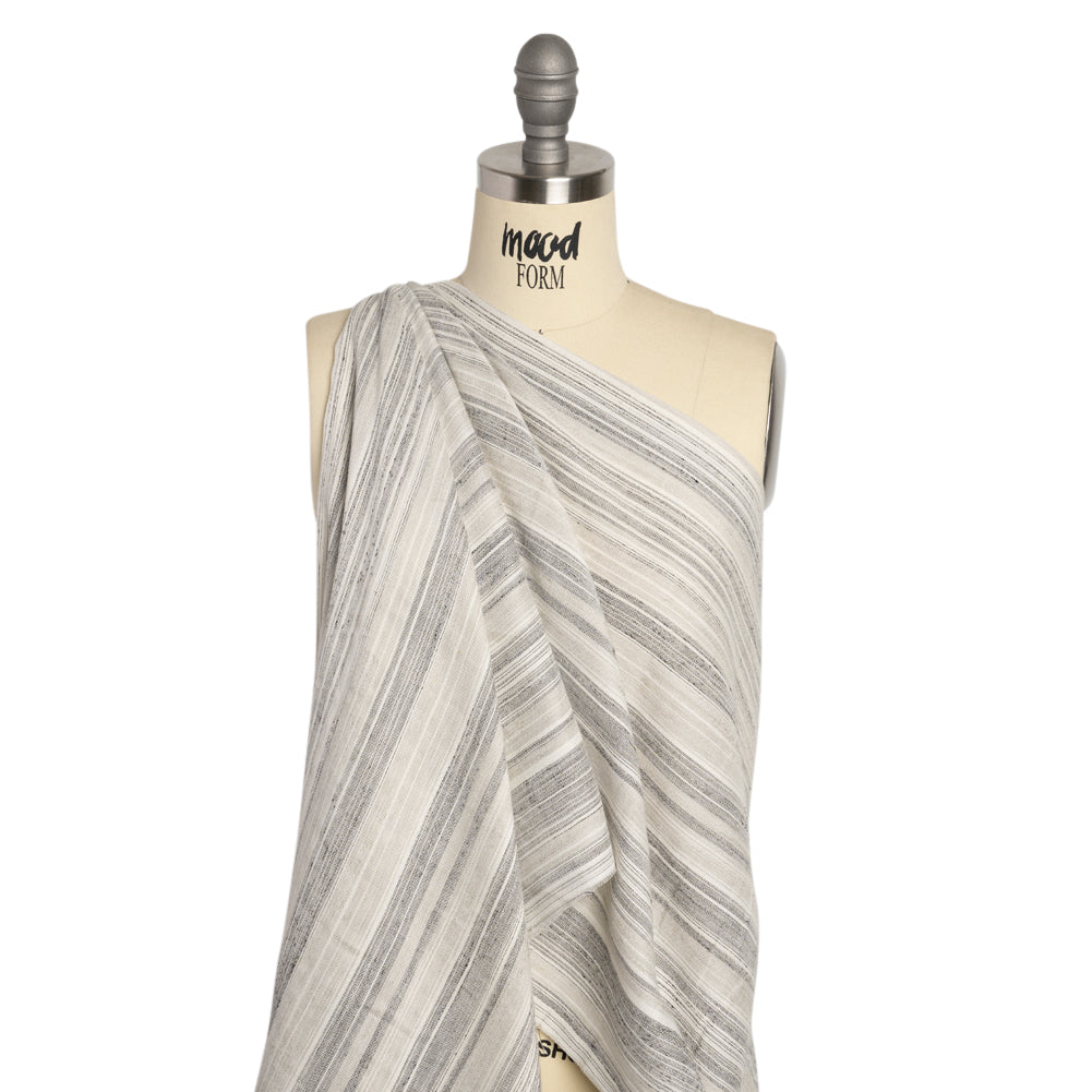 Famous Australian Designer White and Gray Barcode Stripe Linen and Cotton Woven Drape Famous Australian Designer White and Gray Barcode Stripe Linen and Cotton Woven Drape