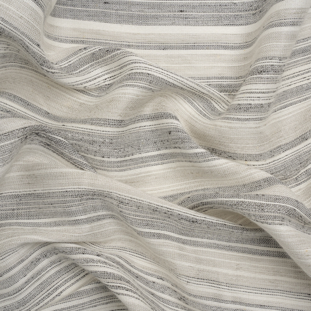 Famous Australian Designer White and Gray Barcode Stripe Linen and Cotton Woven Famous Australian Designer White and Gray Barcode Stripe Linen and Cotton Woven