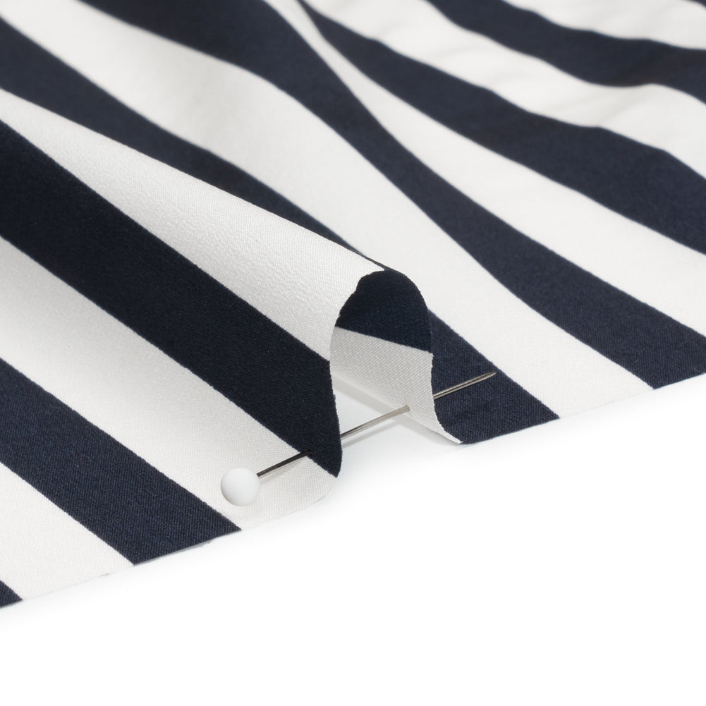 Famous Australian Designer Navy and White Striped Stretch Silk Crepe de Chine Folded Famous Australian Designer Navy and White Striped Stretch Silk Crepe de Chine Folded