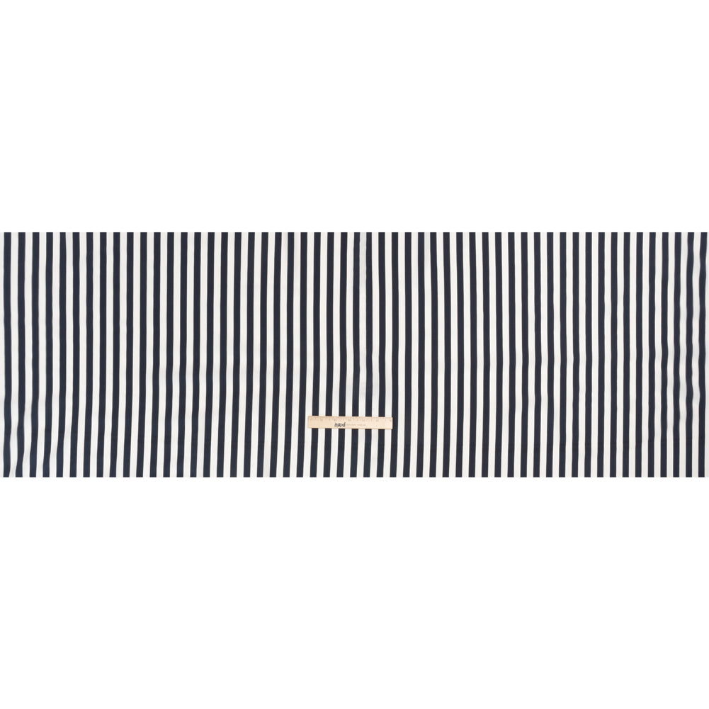 Famous Australian Designer Navy and White Striped Stretch Silk Crepe de Chine Drape Famous Australian Designer Navy and White Striped Stretch Silk Crepe de Chine Drape