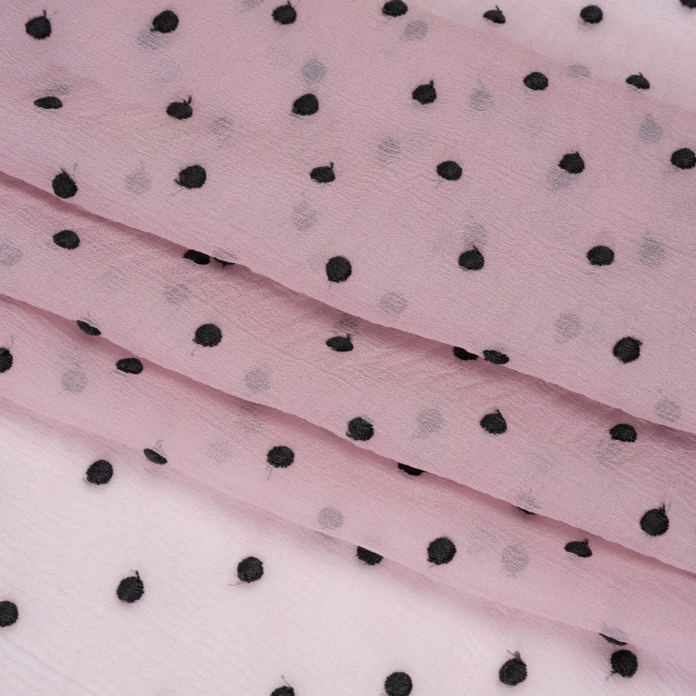 Famous Australian Designer Lilac and Black Embroidered Polka Dots Crinkled Silk Georgette Folded Famous Australian Designer Lilac and Black Embroidered Polka Dots Crinkled Silk Georgette Folded