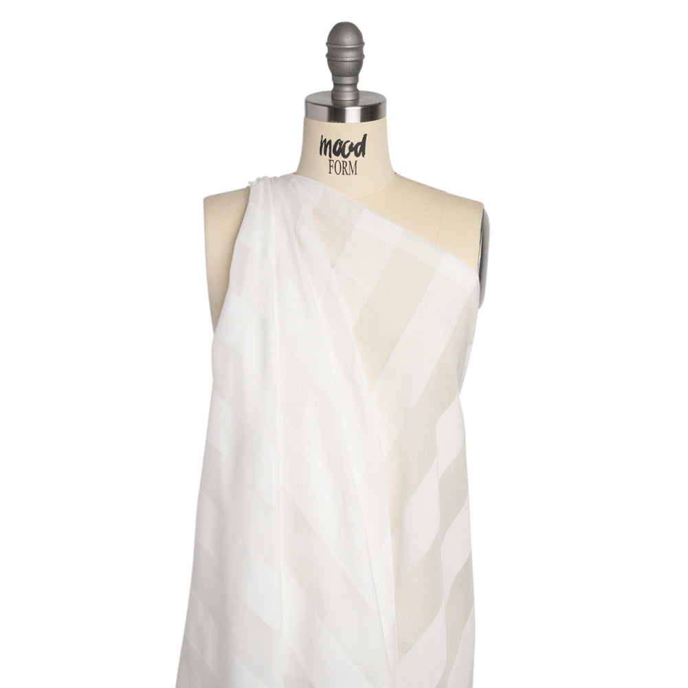 Famous Australian Designer White Burnout Awning Stripes Cotton and Silk Voile Drape Famous Australian Designer White Burnout Awning Stripes Cotton and Silk Voile Drape