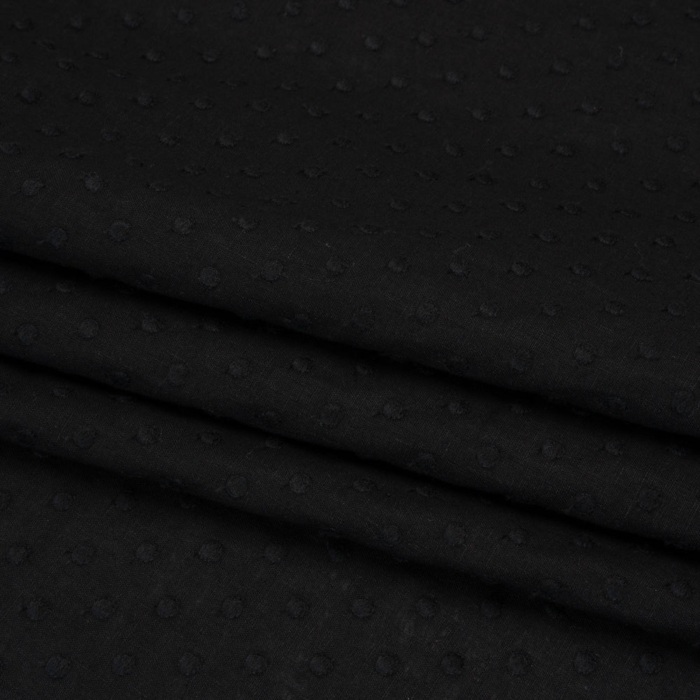 Famous Australian Designer Black Embroidered Polka Dots Medium Weight Linen and Cotton Woven Folded Famous Australian Designer Black Embroidered Polka Dots Medium Weight Linen and Cotton Woven Folded