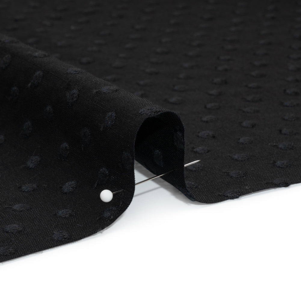 Famous Australian Designer Black Embroidered Polka Dots Medium Weight Linen and Cotton Woven Detail Famous Australian Designer Black Embroidered Polka Dots Medium Weight Linen and Cotton Woven Detail