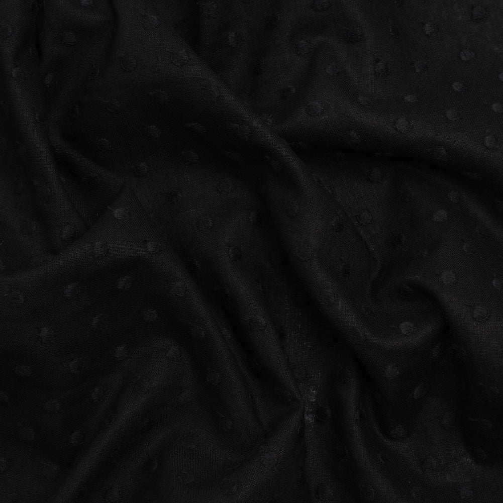 Famous Australian Designer Black Embroidered Polka Dots Medium Weight Linen and Cotton Woven Famous Australian Designer Black Embroidered Polka Dots Medium Weight Linen and Cotton Woven