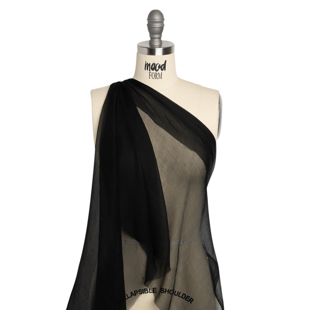 Famous Australian Designer Black Crinkled Silk Chiffon Drape Famous Australian Designer Black Crinkled Silk Chiffon Drape