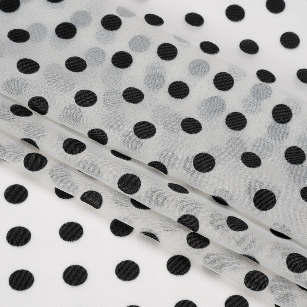 Famous Australian Designer Black and White Burnout Satin Polka Dots Polyester Chiffon Folded Famous Australian Designer Black and White Burnout Satin Polka Dots Polyester Chiffon Folded