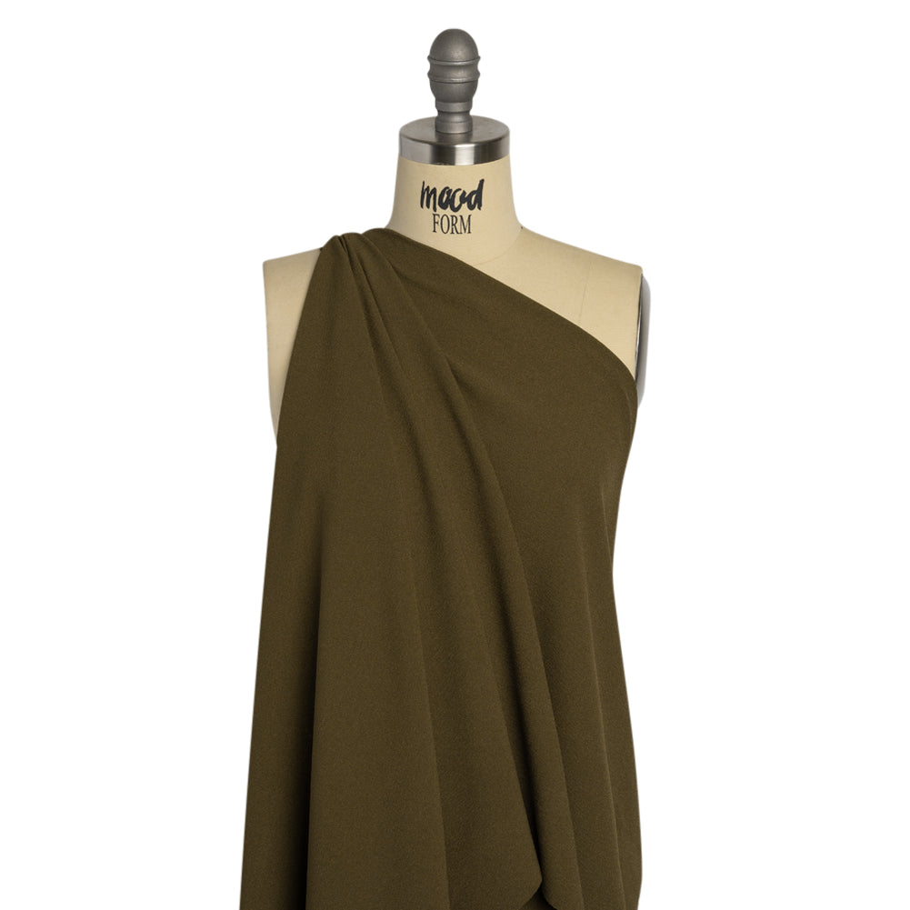 Famous Australian Designer Olive Green Stretch Polyester Crepe Drape Famous Australian Designer Olive Green Stretch Polyester Crepe Drape