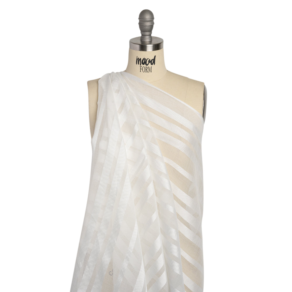 Famous Australian Designer White Sheer Stripes Polyester Woven Drape Famous Australian Designer White Sheer Stripes Polyester Woven Drape