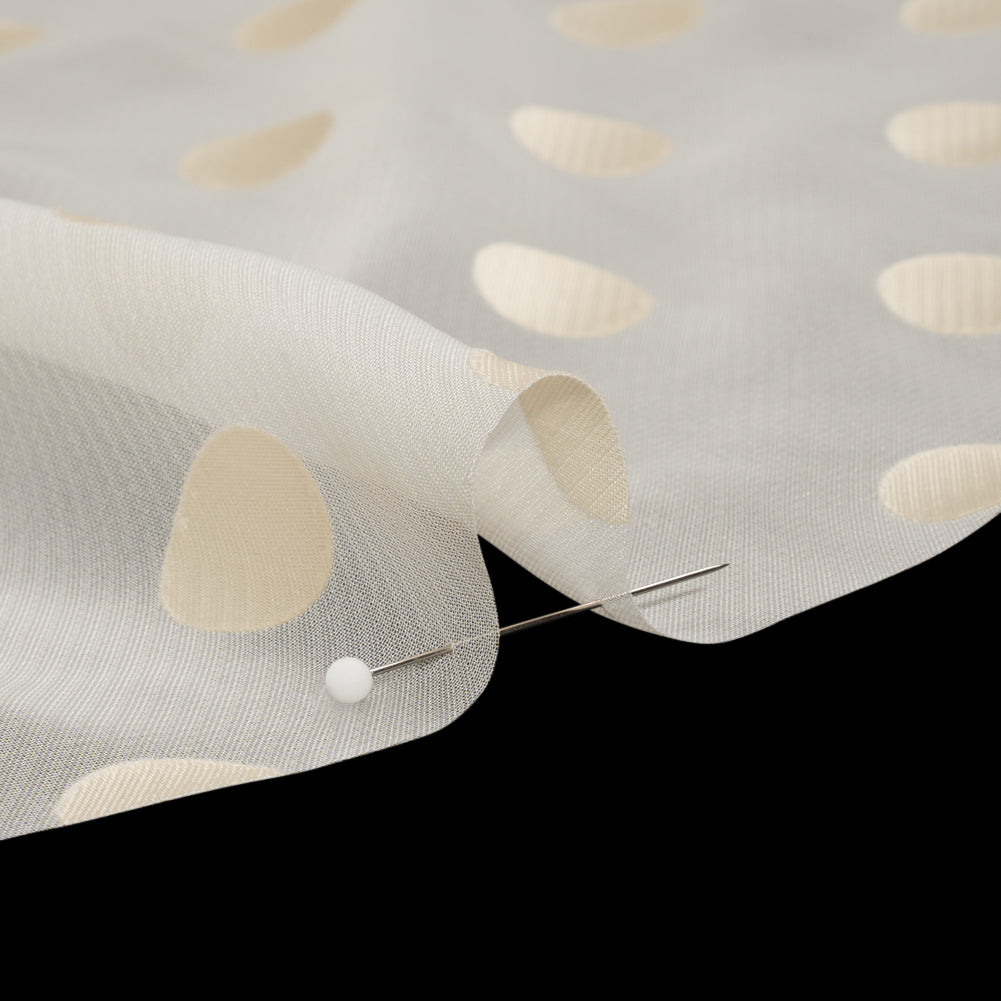 Famous Australian Designer Cream Burnout Satin Polka Dot Polyester and Viscose Chiffon Detail Famous Australian Designer Cream Burnout Satin Polka Dot Polyester and Viscose Chiffon Detail